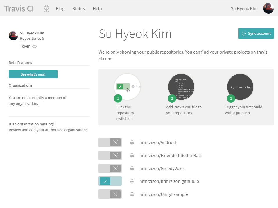 Travis-CI my accounts